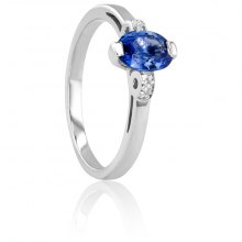 Bague Or Blanc, Diamants et Saphir - Bellon